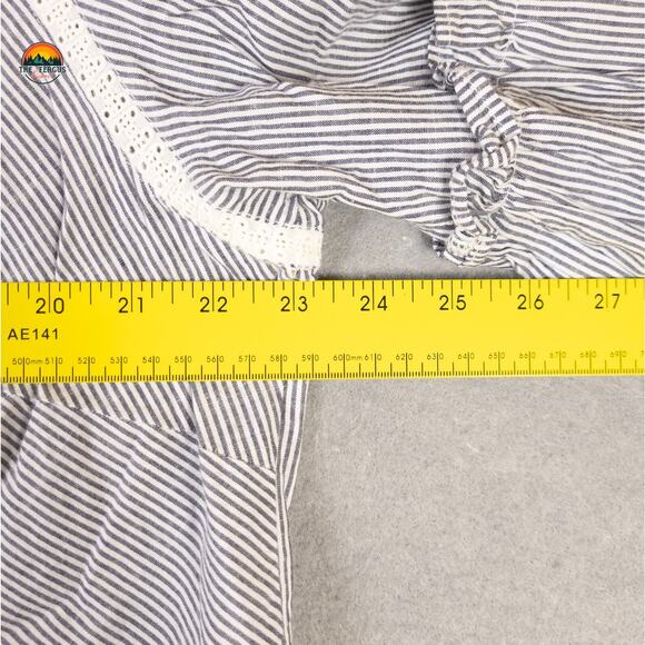 Susina Blouse Top Blue White Boho Striped Round Neck Bell Sleeve Women's Size 1X - Picture 6 of 10